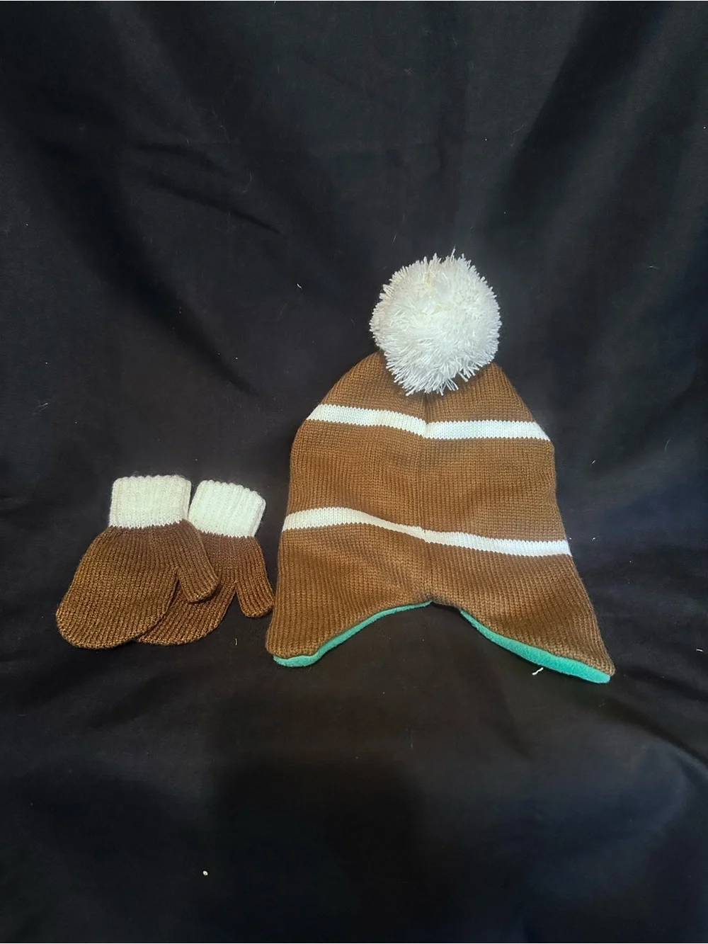 F-26 Kids Football Beanie and Mittens Set - Brown & White - Like New -Never worn